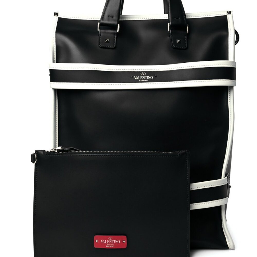 Valentino Garavani Nappa Leather Rockstud Tote Bag – Black & White Lambskin Fold
